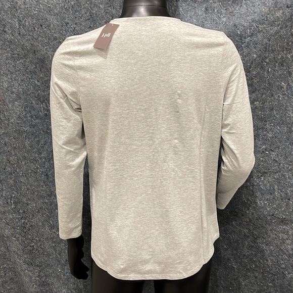 NEW Pure J Jill WOMENS LARGE PETITE Gray Stretch Long-Sleeve Shirttail Tee Shirt - Picture 2 of 16